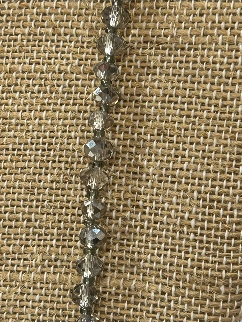 Stunning silver metallic glass crystal tasseled lariat scarf necklace